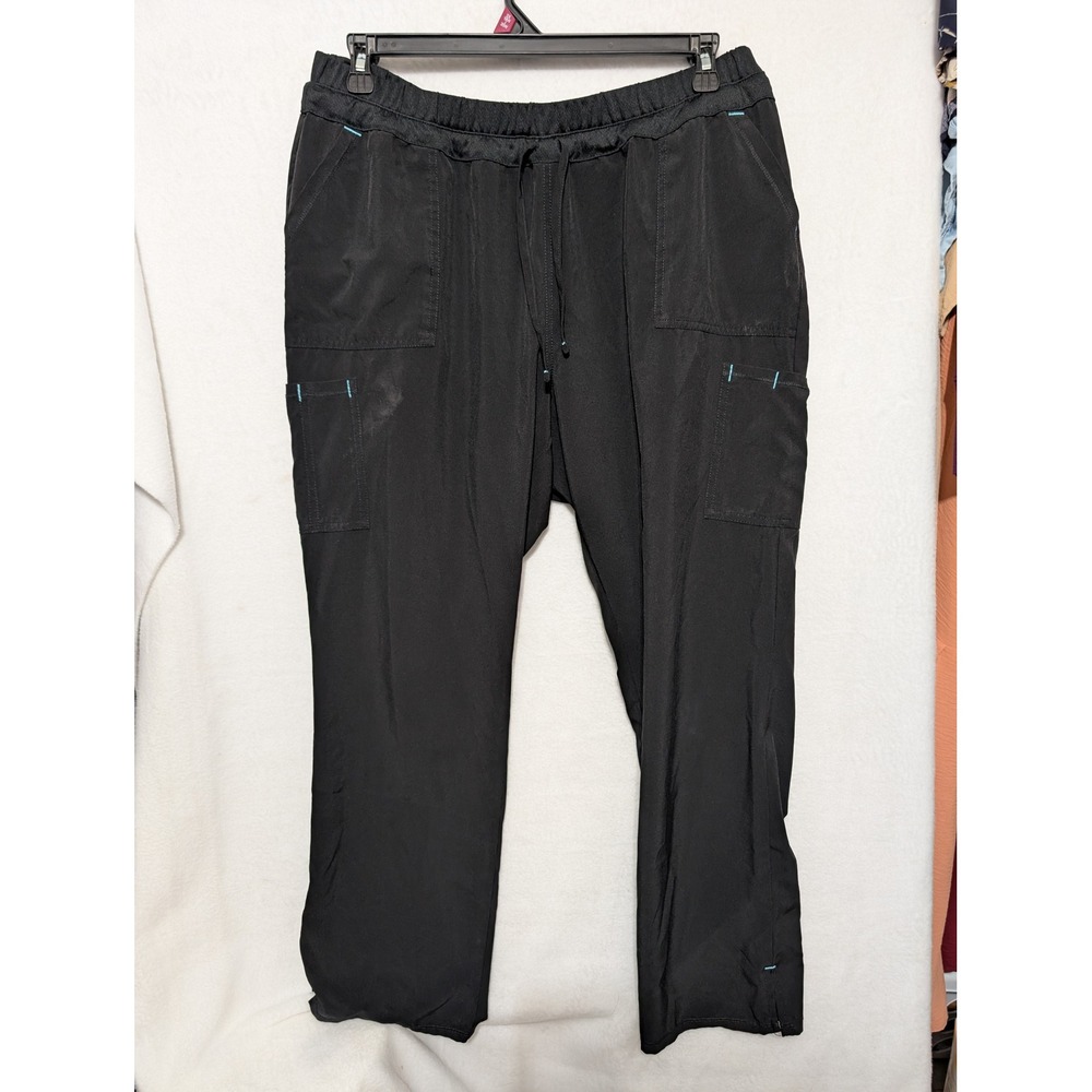 Scrubstar Womens Black Performance Scrub Pants Cargo Pockets XL Drawstring Star